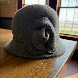 Nine West Gray Wool Felt Cloche Hat with Rosette
